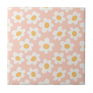 Retro stijl madeliefjes in bloei op roze achtergro tegeltje