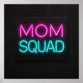Retro-stijl ‘Mom Squad’ neon roze en blauwgroen Poster (Voorkant)