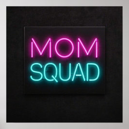 Retro-stijl ‘Mom Squad’ neon roze en blauwgroen Poster