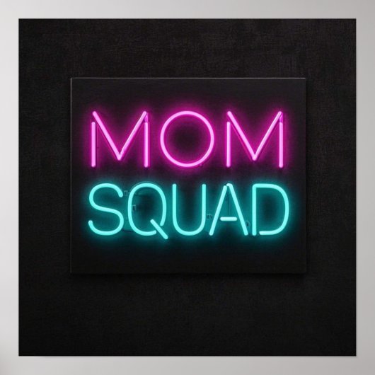 Retro-stijl ‘Mom Squad’ neon roze en blauwgroen Poster (Voorkant)