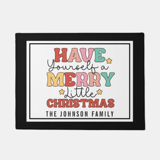 Retro-stijl monogram Merry Little Christmas Deurmat (Voorkant)
