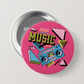 Retro stijl muziek boombox ontwerp ronde button 7,6 cm (Voorkant /achterkant)