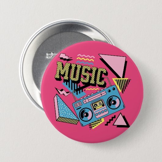 Retro stijl muziek boombox ontwerp ronde button 7,6 cm (Voorkant /achterkant)