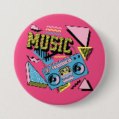 Retro stijl muziek boombox ontwerp ronde button 7,6 cm (Voorkant)