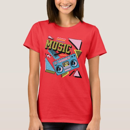 Retro stijl muziek boombox ontwerp t-shirt (Voorkant)