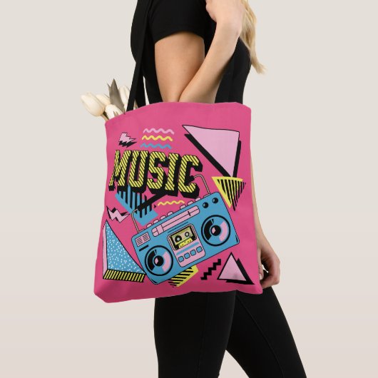 Retro stijl muziek boombox ontwerp tote bag (Dichtbij)