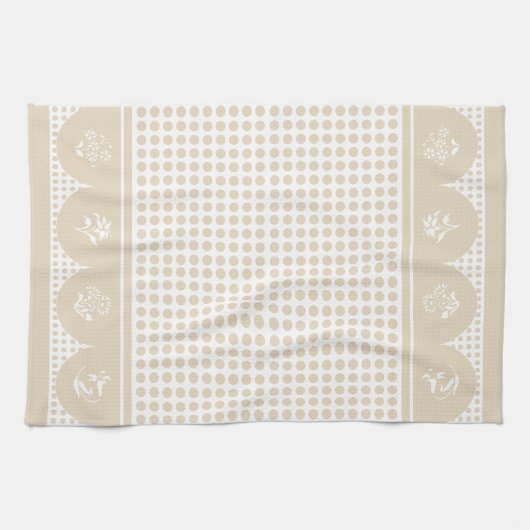 Retro stijl natuurlijke tan polka dot scallop theedoek (Horizontaal)