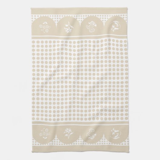 Retro stijl natuurlijke tan polka dot scallop theedoek (Verticaal)