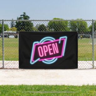 Retro-stijl neon open teken buiten banner