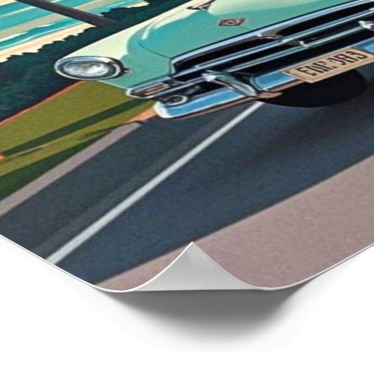 Retro-stijl oldtimer op een kustweg poster (Hoek)