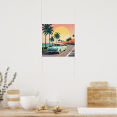 Retro-stijl oldtimer op een kustweg poster (Keuken)