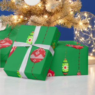 Retro Stijl Ornament Patroon Kerstmis Cadeaupapier