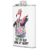 Retro stijl oude hippie in hart dansen flamingo heupfles (Links)