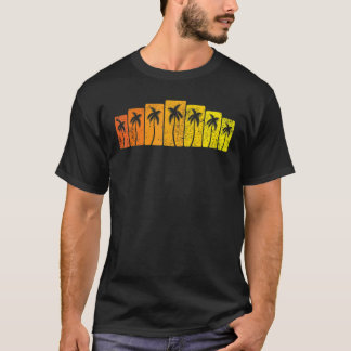 retro stijl palmboom strand zonsondergang t-shirt