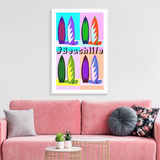 Retro stijl Pop Art SurfBoards #Beachlife Canvas Afdruk (Insitu (Woonkamer))