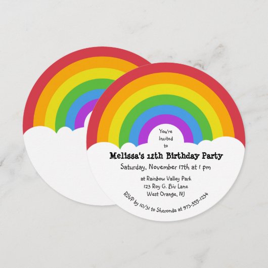 Retro stijl regenboog en wolken ronde partij kaart (Voorkant / Achterkant)