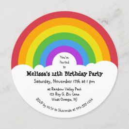 Retro stijl regenboog en wolken ronde partij kaart