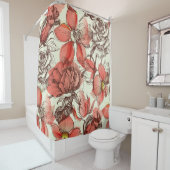 Retro stijl rode rozen patroon douchegordijn (In situ)