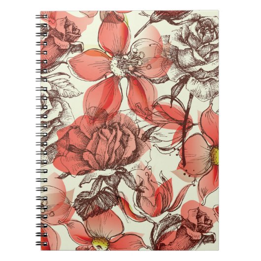 Retro stijl rode rozen patroon notitieboek (Voorkant)