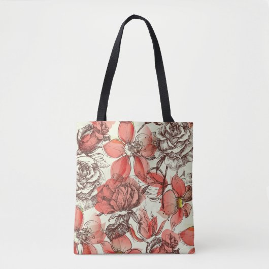 Retro stijl rode rozen patroon tote bag (Voorkant)