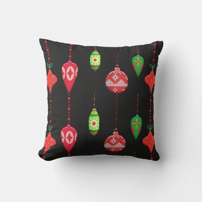 Retro Stijl Rood Groene Versieringen Kerstmis Buitenkussen (Voorkant)