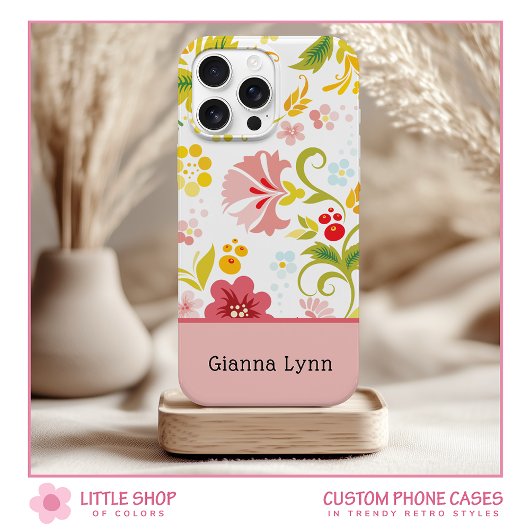 Retro stijl roze bloemenmonogram Case-Mate iPhone case