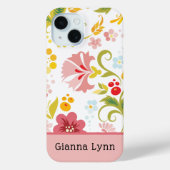 Retro stijl roze bloemenmonogram Case-Mate iPhone case (Achterkant)