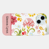 Retro stijl roze bloemenmonogram Case-Mate iPhone case (Achterkant (horizontaal))