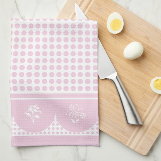 Retro stijl Roze polka dot scallop Theedoek (Quarter Fold)