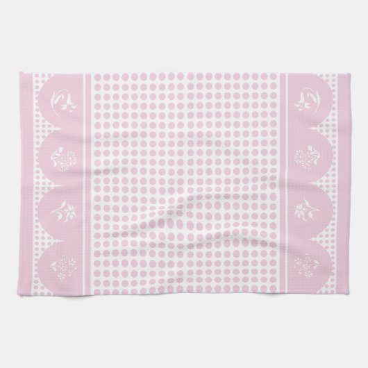 Retro stijl Roze polka dot scallop Theedoek (Horizontaal)