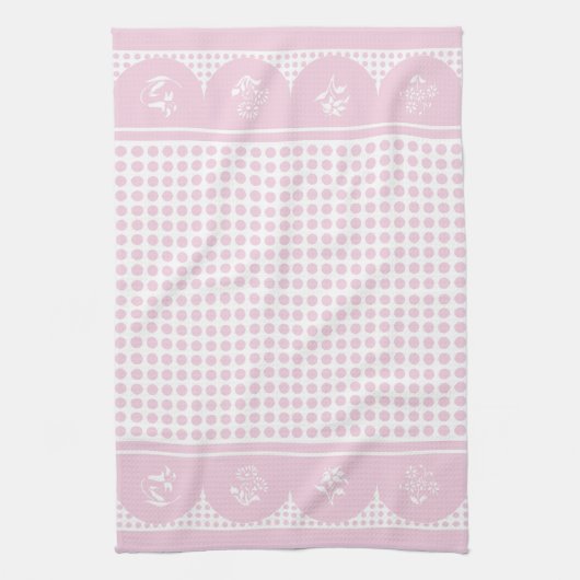 Retro stijl Roze polka dot scallop Theedoek (Verticaal)
