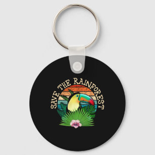 Retro stijl Save the Rainforest Earth Day Natuur L Sleutelhanger