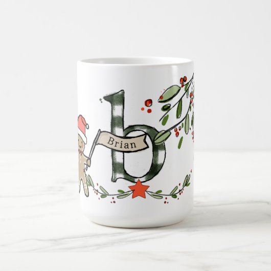 Retro stijl Schattige kerstmonogram B met naam Koffiemok (Center)