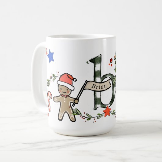 Retro stijl Schattige kerstmonogram B met naam Koffiemok (Voorkant links)