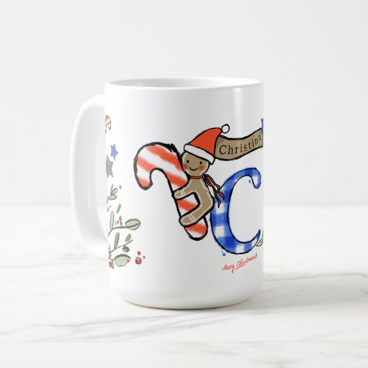 Retro stijl Schattige kerstmonogram C met naam Koffiemok (Voorkant links)
