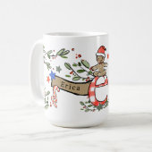 Retro stijl Schattige kerstmonogram E met naam Koffiemok (Voorkant links)