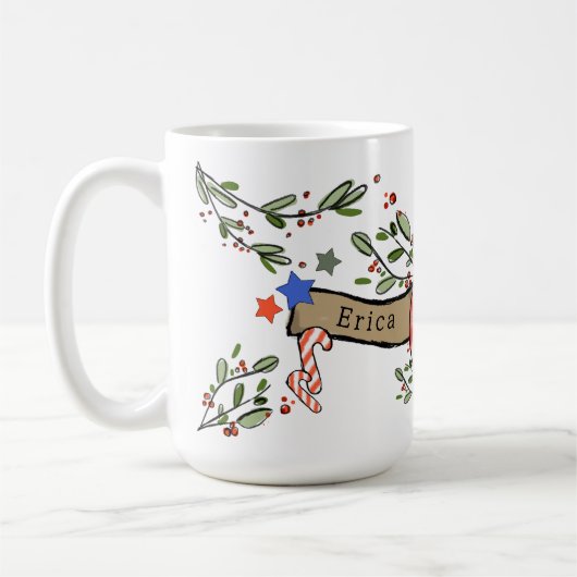 Retro stijl Schattige kerstmonogram E met naam Koffiemok (Links)
