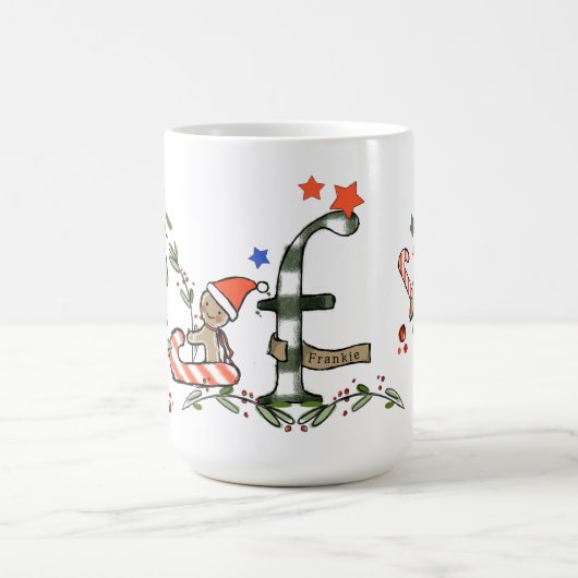 Retro stijl Schattige kerstmonogram F met naam Koffiemok (Center)