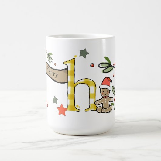 Retro stijl Schattige kerstmonogram H met naam Koffiemok (Center)