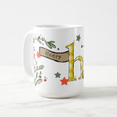 Retro stijl Schattige kerstmonogram H met naam Koffiemok (Voorkant links)
