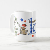 Retro stijl Schattige kerstmonogram K met naam Koffiemok (Voorkant links)