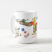 Retro stijl Schattige kerstmonogram L met naam Koffiemok (Voorkant links)