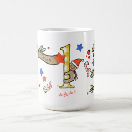 Retro stijl Schattige kerstmonogram L met naam Koffiemok