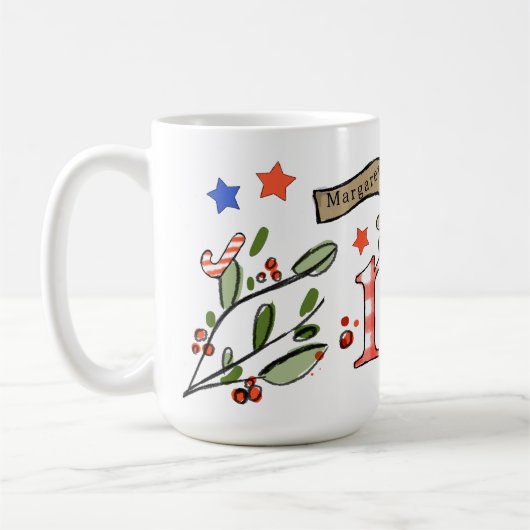 Retro stijl Schattige kerstmonogram M met naam Koffiemok (Links)