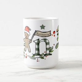 Retro stijl Schattige kerstmonogram N met naam Koffiemok