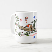 Retro stijl Schattige kerstmonogram R met naam Koffiemok (Voorkant links)