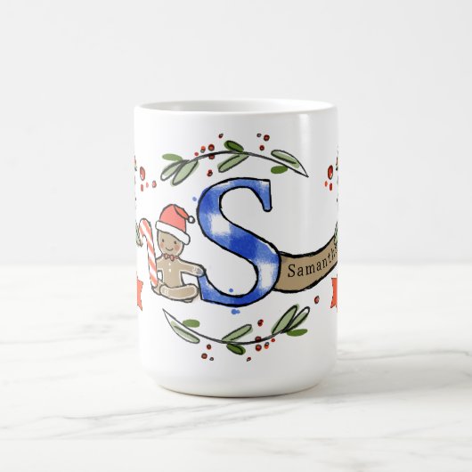Retro stijl Schattige kerstmonogram S met naam Koffiemok (Center)