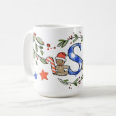 Retro stijl Schattige kerstmonogram S met naam Koffiemok (Voorkant links)