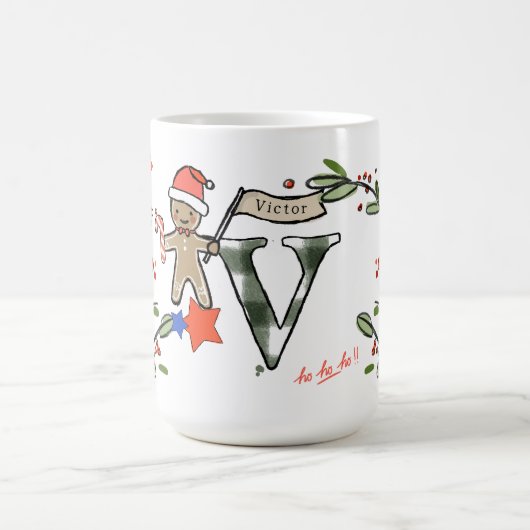Retro stijl Schattige kerstmonogram V met naam Koffiemok (Center)