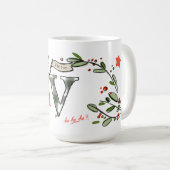 Retro stijl Schattige kerstmonogram V met naam Koffiemok (Voorkant rechts)